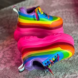 Club Exx / Dolls Kill Living For It Rainbow Platform Sneakers
